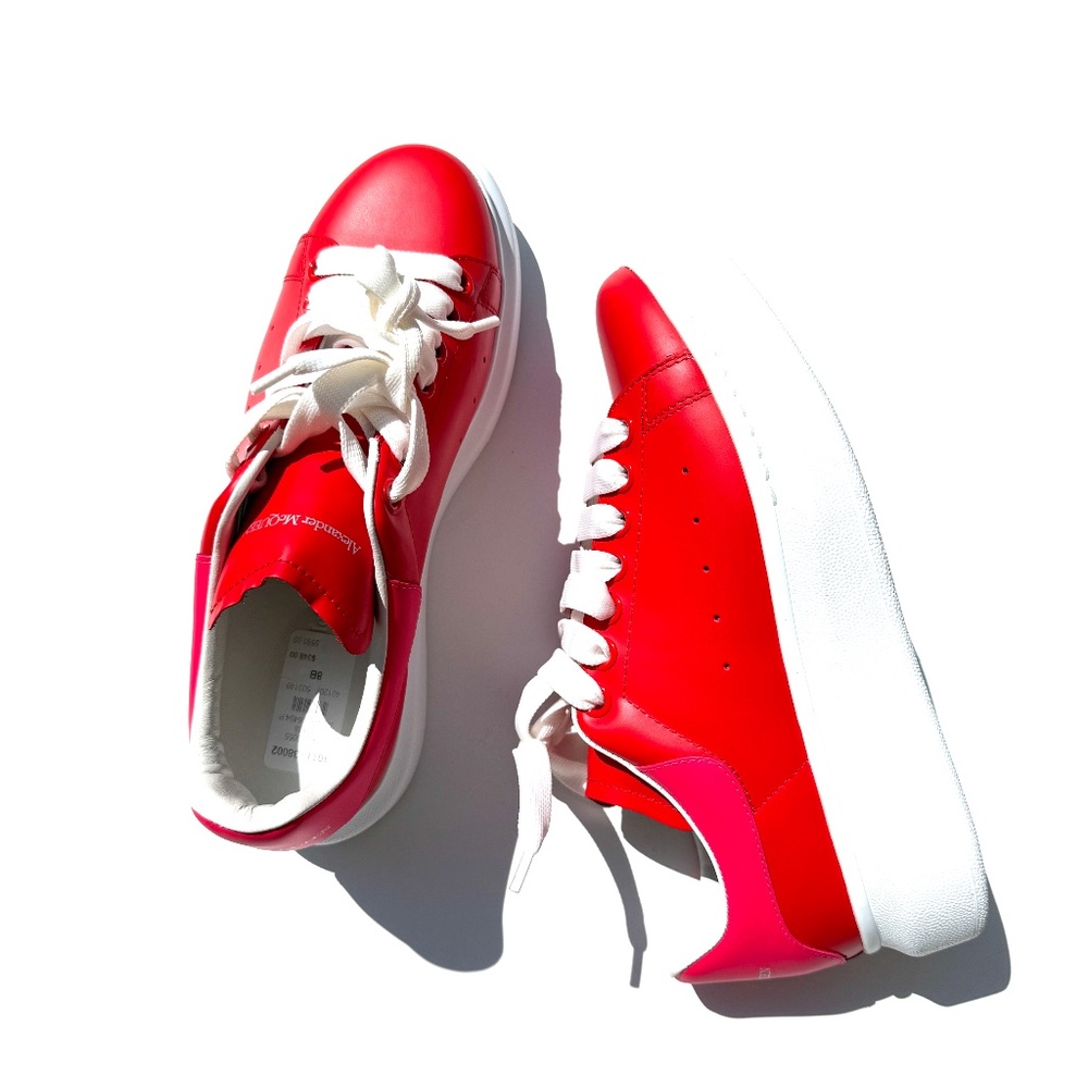 Alexander McQueen Larry Red  Pink Leather Sneakers 38, 8